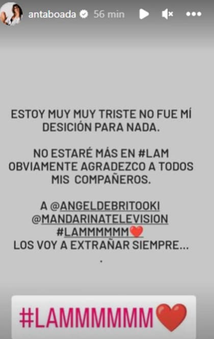 Andrea Taboada se despidió de LAM