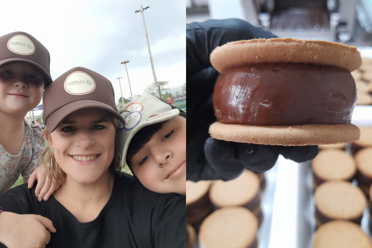 Andreína Tommasi junto con sus hijos Dante y Bella, creadores del alfajor más exitoso de la provincia de Entre Ríos