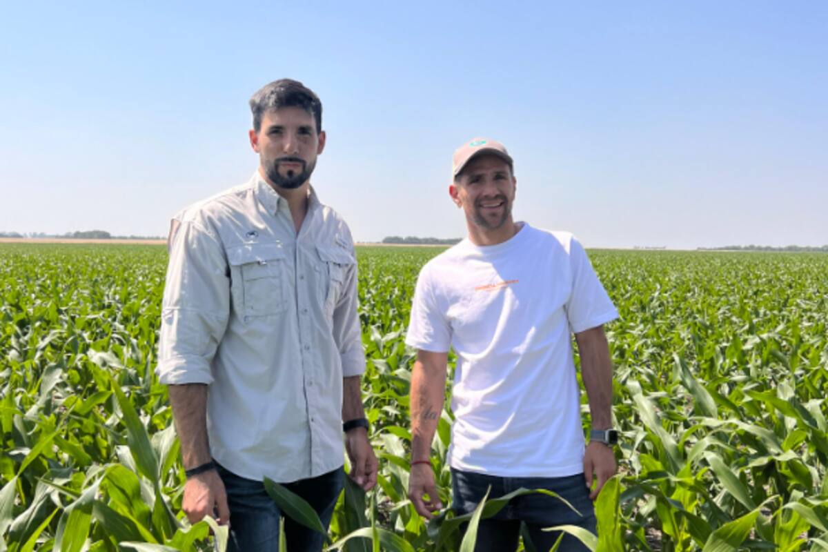 Andrés Caggiano, gerente de Desarrollo de Producto en NK, y Leo Ponzio en un maíz