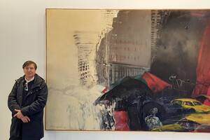 Andrés Duprat, director del Museo Nacional de Bellas Artes, con Taxis y lluvia (1998/99) de Rómulo Macciò, en Vasari