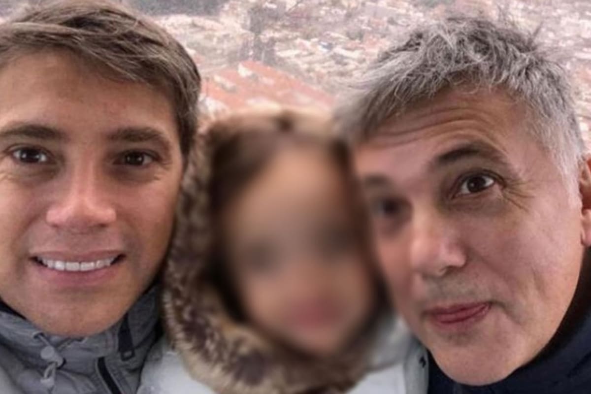 Andrés Galfrascoli, su marido, Fabián Núñez, y la hija de ambos, Sofía