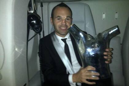 Andrés Iniesta, en el avión