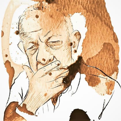 Andrés Rivera, retratado con tinta de café por Tomás Gorostiaga; "los personajes, más que ideas, encarnan preguntas", afirmó el escritor