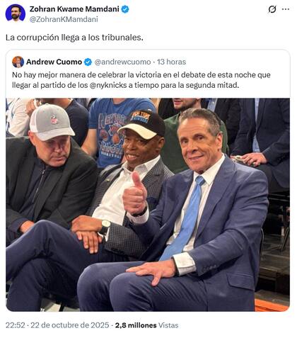 Andrew Cuomo se mostró con el actual alcalde de Nueva York, Eric Adams, en un partido de la NBA