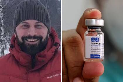 Andrey Botikov y una dosis de la vacuna Spuntik V.
