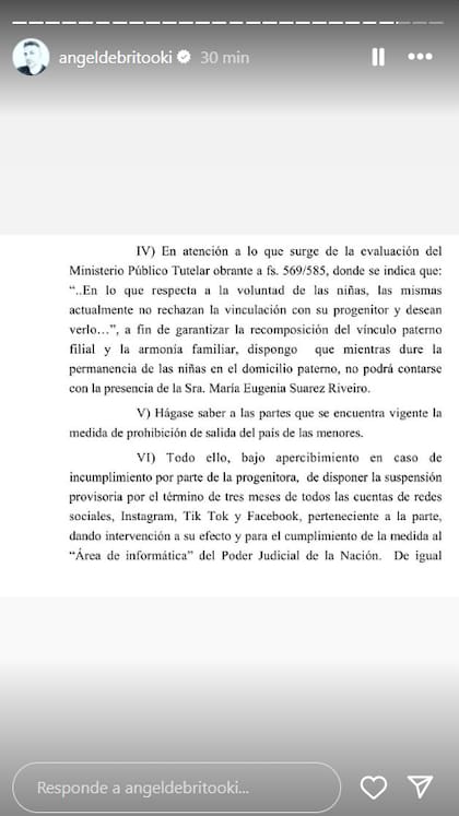 Ángel De Brito aportó más detalles de la resolución judicial que celebró Wanda Nara (Captura: Instagram @angeldebritooki)