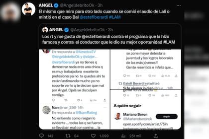 Ángel de Brito cruzó a Estefi Berardi (Captura Twitter)