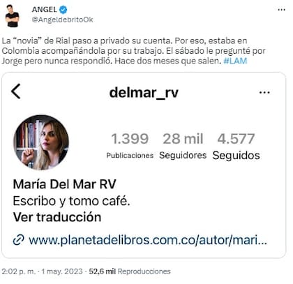 Ángel de Brito reveló que la relación de María del Mar con Rial lleva dos meses