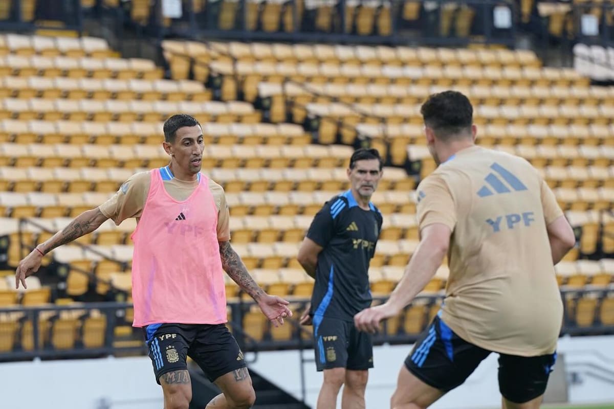 Ángel Di María durante el entrenamiento con la selección argentina en Atlanta