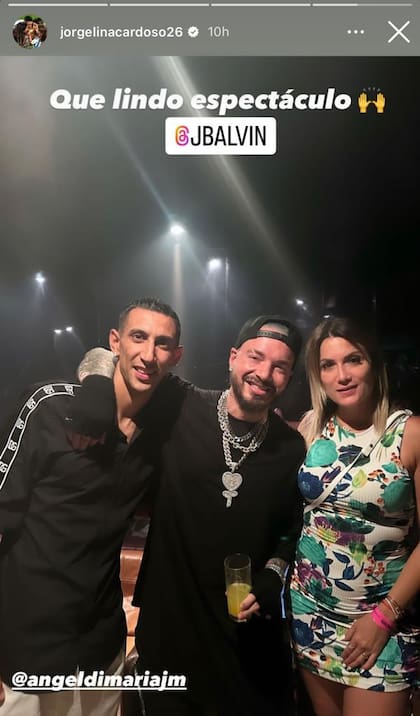 Ángel Di María y Jorgelina Cardoso con J Balvin en Ibiza