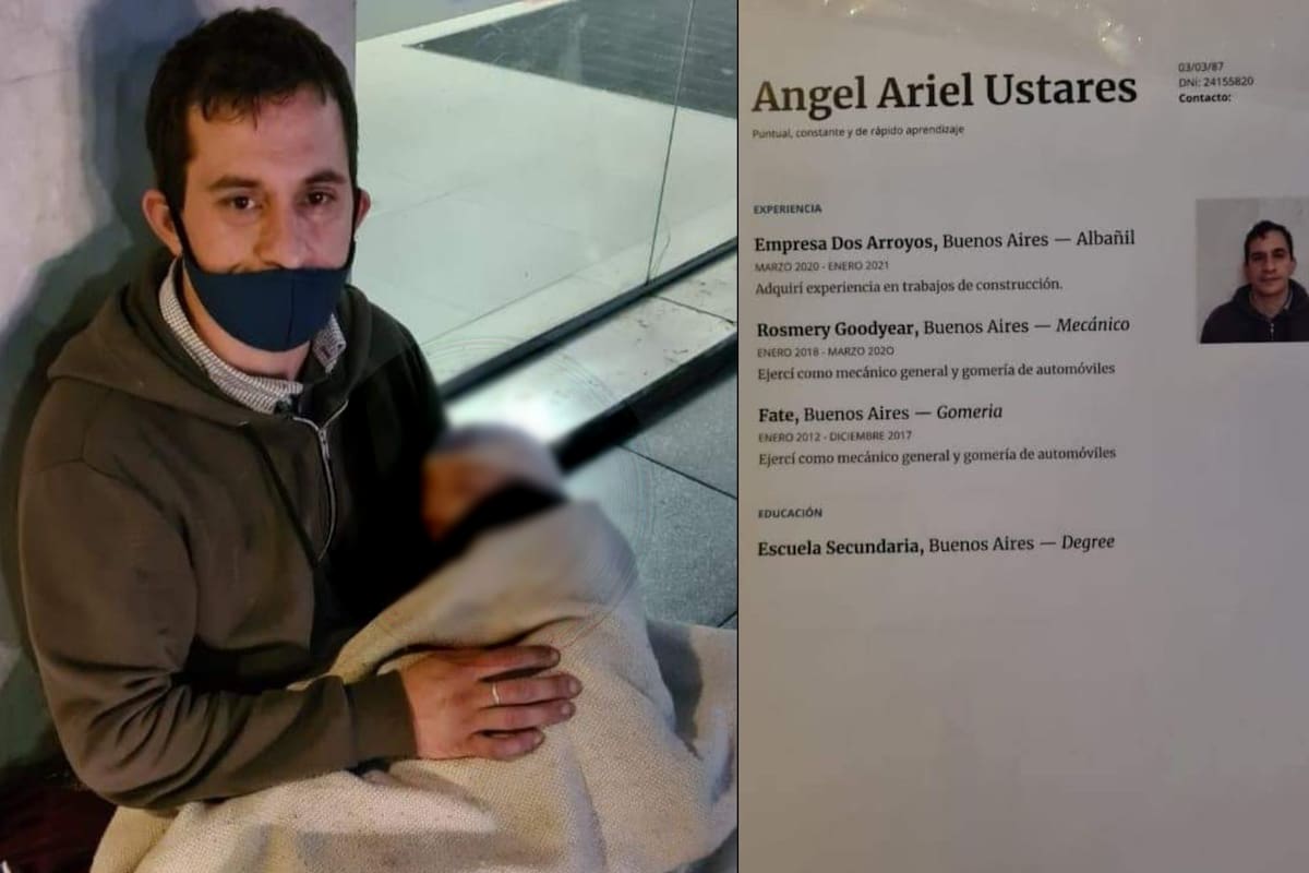 Ángel quedó en situación de calle con su familia y entregó su CV para pedir que lo ayuden a encontrar un trabajo