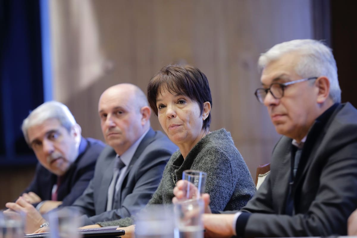 Aníbal Fernández (Seguridad), Alexis Guerrera (Transporte), Marcó del Pont (AFIP) y Julián Domínguez (Agricultura), durante el anuncio de la extensión de la carta de porte para derivados de granos