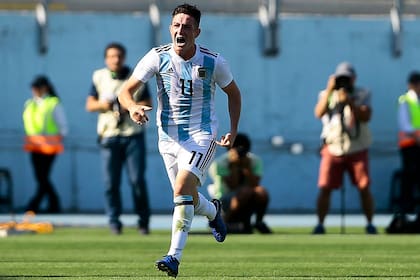 Aníbal Moreno celebra su golazo frente a Uruguay en el Sudamericano de Chile.