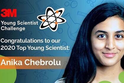 Anika Chebrolu, de 14 años, fue la ganadora del concurso Young Scientist Challenge (Desafío de Jóvenes Científicos) organizado por la compañía tecnológica 3M