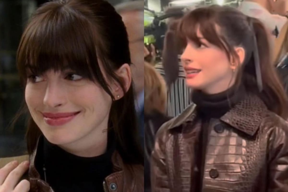 Anne Hathaway recrea el icónico look de Andrea Sachs y posa al lado de Anna Wintour en la Semana de la Moda de Nueva York