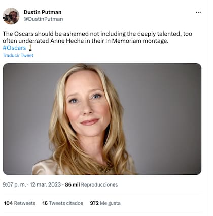 Anne Heche no apareció en el homenaje especial In Memoriam de la Academia