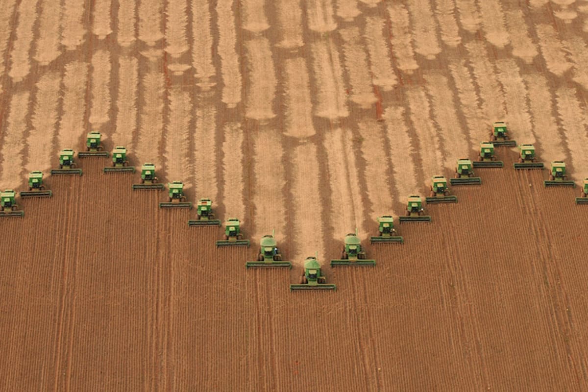 Año tras año Brasil reedita el paso del "ejército" de cosechadoras que lo mantiene como el principal productor mundial de soja