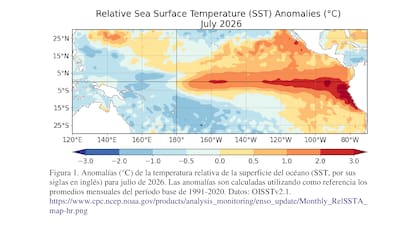 Anomalias de la temperatura relativa de la superficie del océano durante julio