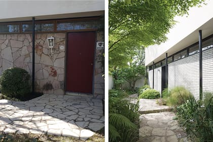 ANTES: El antiguo frente totalmente revestido en laja. DESPUÉS. La intervención en la pared la reemplazó por ladrillos cementicios evocando las fachadas de los años 50.