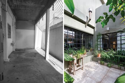ANTES: El patio techado y deslucido. DESPUÉS: Un pulmón de cara al cielo que inunda de luz el living y la suite.