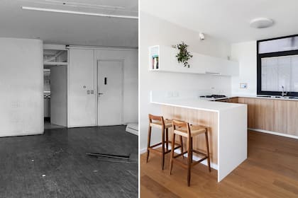 Antes, la cocina estaba separada. Ahora, una barra marca el límite con el comedor diario.