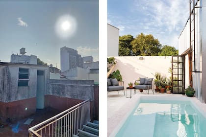 ANTES: La terraza estaba descuidada y desaprovechada. DESPUÉS: Los dueños describen la incorporación de la pileta como “la frutilla del postre”.