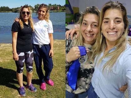 Antes y después: Brenda Rojas con su mamá Patricia, cuando apenas ingresó a la selección argentina y, luego, con una medalla panamericana