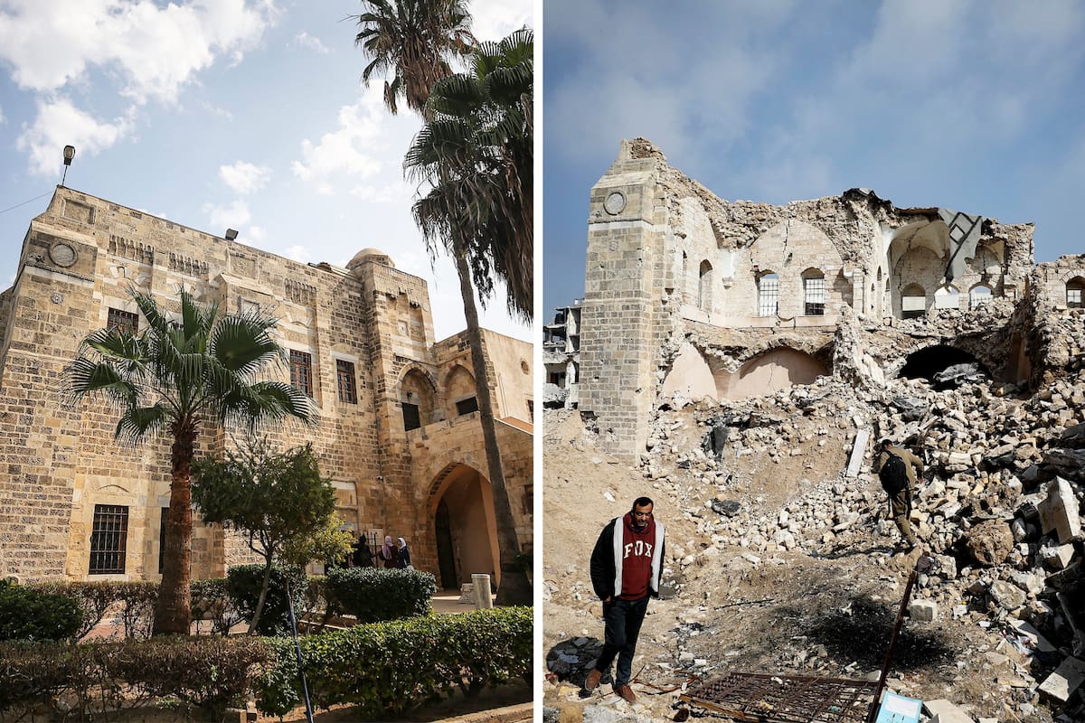 Antes y después de Qasr al-Basha (Palacio del Pachá) en la Ciudad Vieja de Gaza
