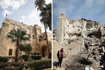 Antes y después de Qasr al-Basha (Palacio del Pachá) en la Ciudad Vieja de Gaza