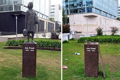 Antes y después del robo de la estatua de Ana Frank