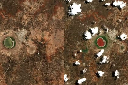 Antes y después, el lago Lonar de la India evidencia un cambio de color