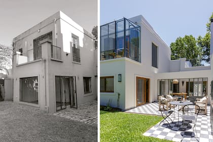 ANTES Y DESPUÉS. En busca de dar un aire nuevo manteniendo el tinte campestre, el piso de ladrillos fue reemplazado por un damero blanco y negro (Terra Calcáreos). Ventanas de PVC con acabado ‘Nogal’ (Welttechnik).
