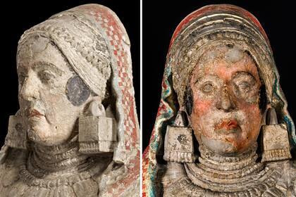 Antes y después en las tareas de restauración del color de la "Dama de Baza"