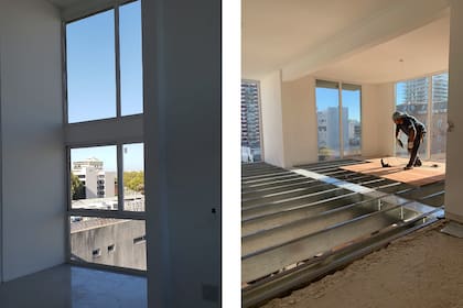 Antes y durante: sobre la doble altura se avanzó para sumar espacios.