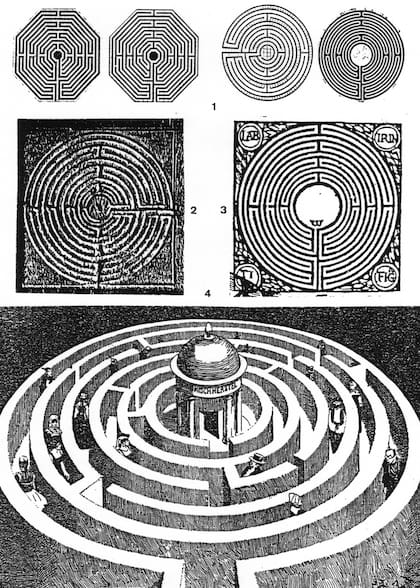 Antiguos diseños de laberintos. Su formato y significado fue variando a través de la historia