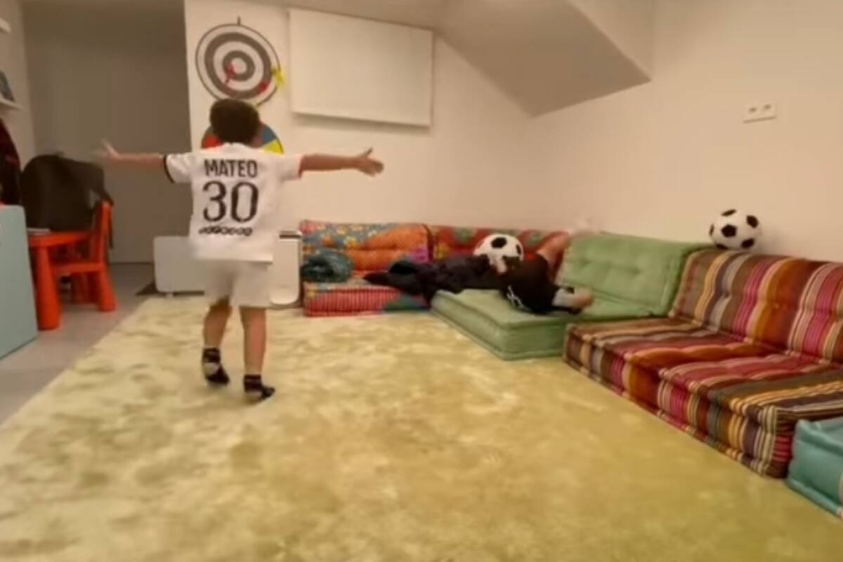 Antonela capturó un derechazo de Mateo Messi a su hermano Ciro