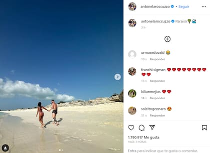 Antonela compartió una postal junto a Messi en sus vacaciones