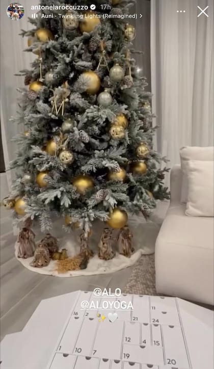 Antonela mostró cómo es el arbolito de Navidad de los Messi: decoración en dorado y las iniciales de los integrantes de la familia (Foto: Captura de video / Instagram @antonelaroccuzzo)