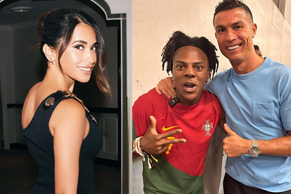 Antonela Roccuzzo asistió al Balón de Oro para acompañar a Leo y en el evento también dijo presente, IShowSpeed, un youtuber fanático de Cristiano Ronaldo (Foto: Instagram @antonelaroccuzzo / @ishowspeed)