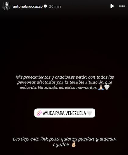 Antonela Roccuzzo busca ayuda para la gente en Venezuela