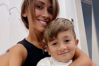 Anto Roccuzzo fue a la cancha con Thiago para alentar a Messi y un detalle se robó toda la atención