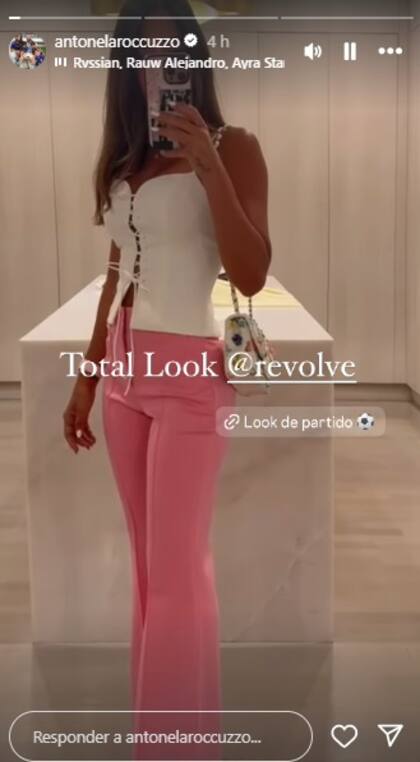 Antonela Roccuzzo lució un look blanco y rosa que causó furor