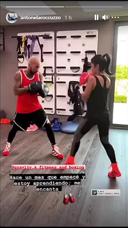 Antonela Roccuzzo mostró sus dotes de boxeadora