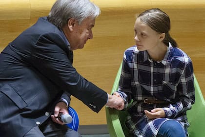 António Guterres con la joven activista sueca Greta Thunberg