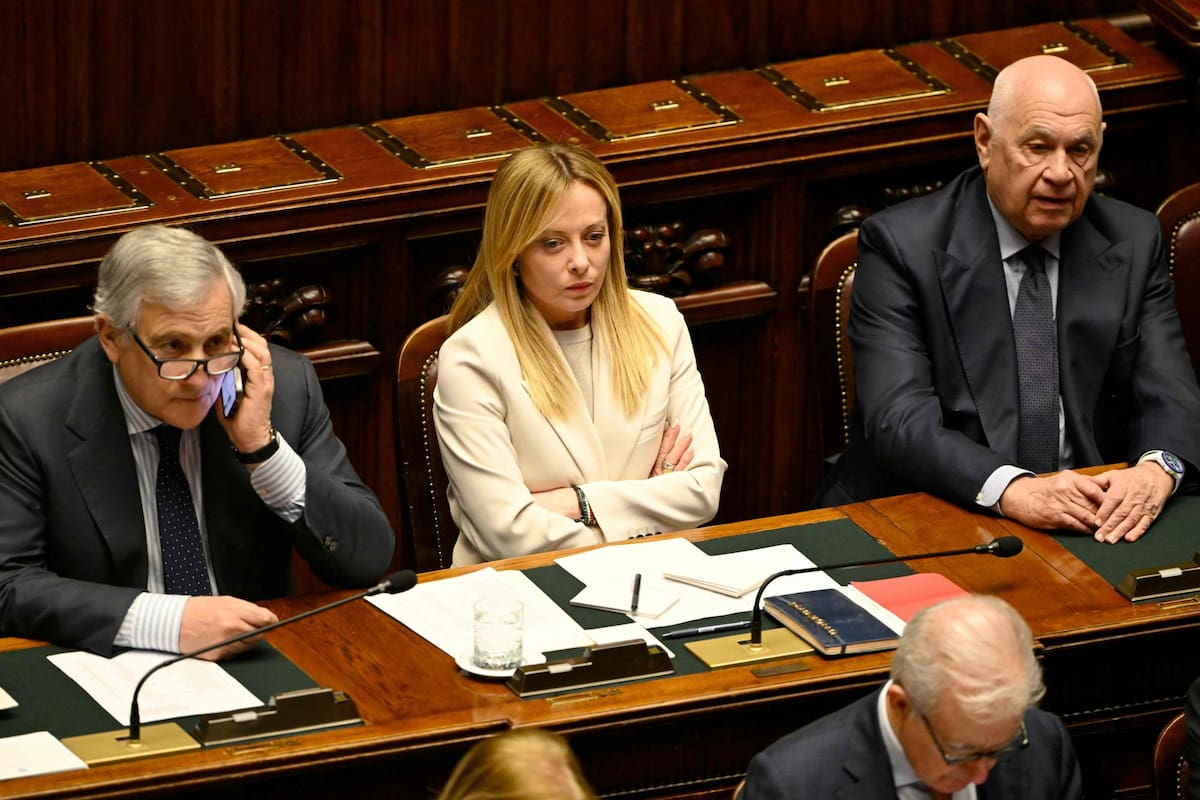 Antonio Tajani, Giorgia Meloni y Carlo Nordio en una sesión del Parlamento italiano