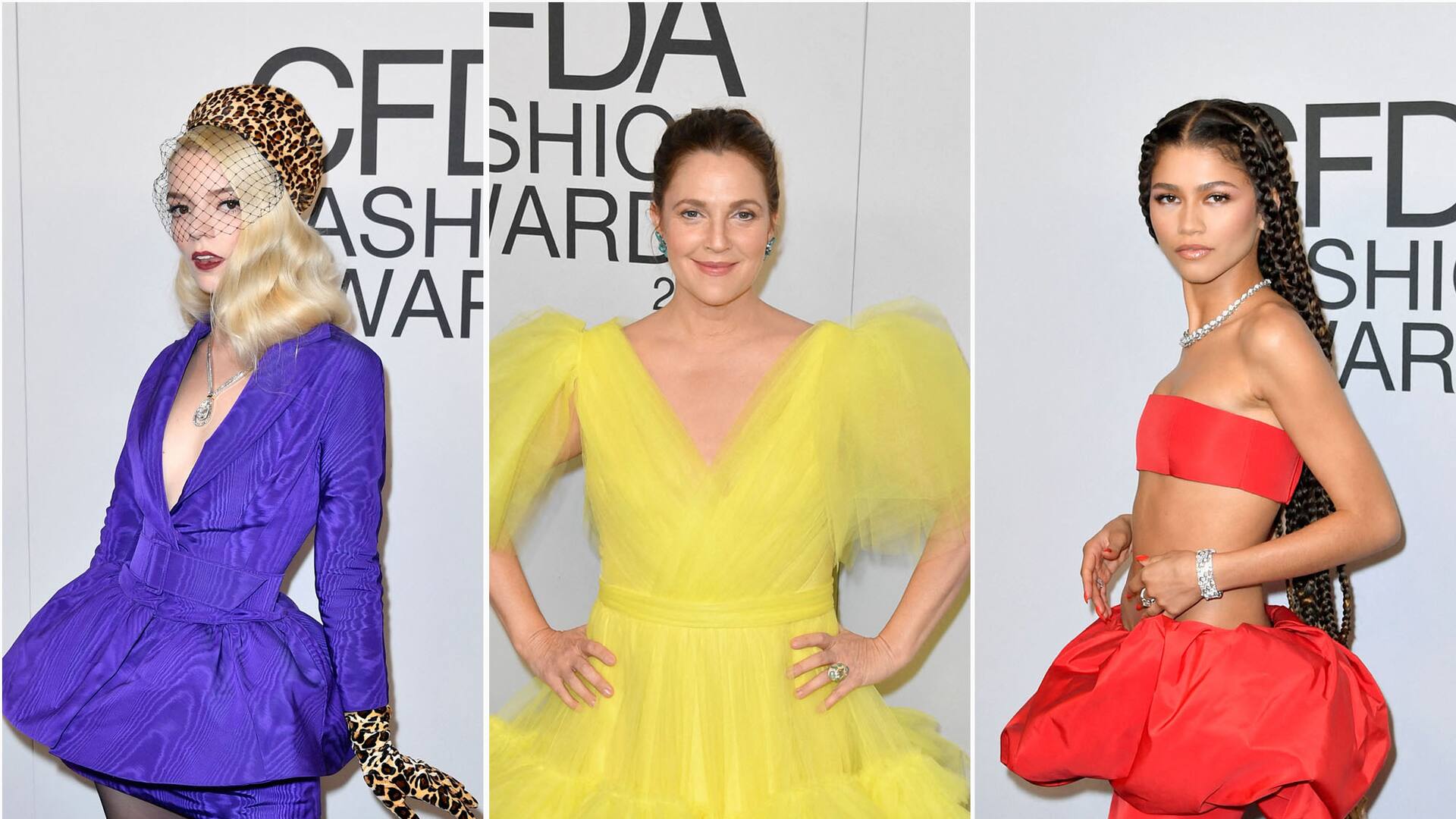 Anya Taylor Joy, Drew Barrymore y Zendaya: un trinomio de colores primarios con variedad de estilos