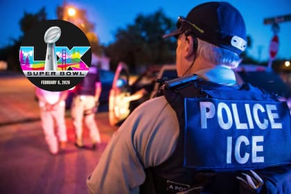 Aparece valla a favor del ICE previo al Super Bowl LX (ICE/NFL)