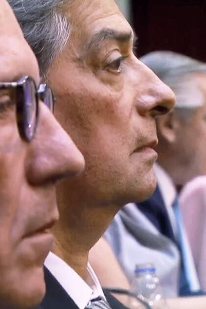 Los jueces de la Corte Carlos Rosenkrantz y Horacio Rosatti durante la última Asamblea Legislativa; detrás, Alberto Fernández y Cristina Kirchner