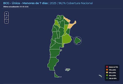 Aplicaciones de BGC en cada provincia, según la información del Ministerio de Salud nacional