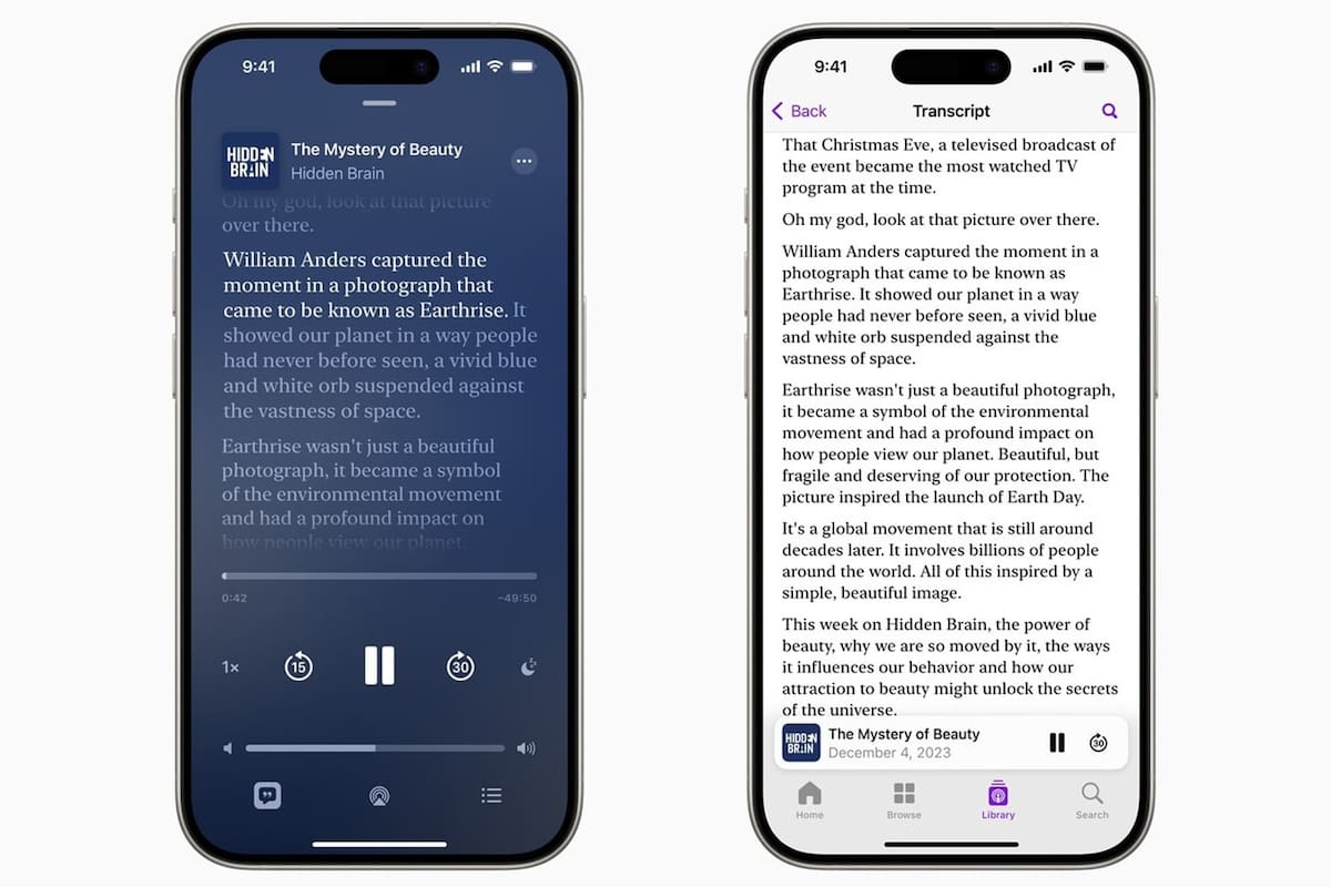 Apple Podcasts ahora ofrece transcripciones de los audios